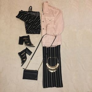 Black Striped High-Waisted Wide Leg Pants